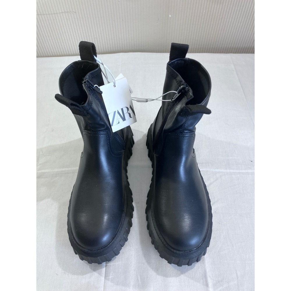Zara Black Lug Sole Ankle Boots Starfit Insole Platform Zip 2100/130/800 Size 35 - Picture 2 of 12